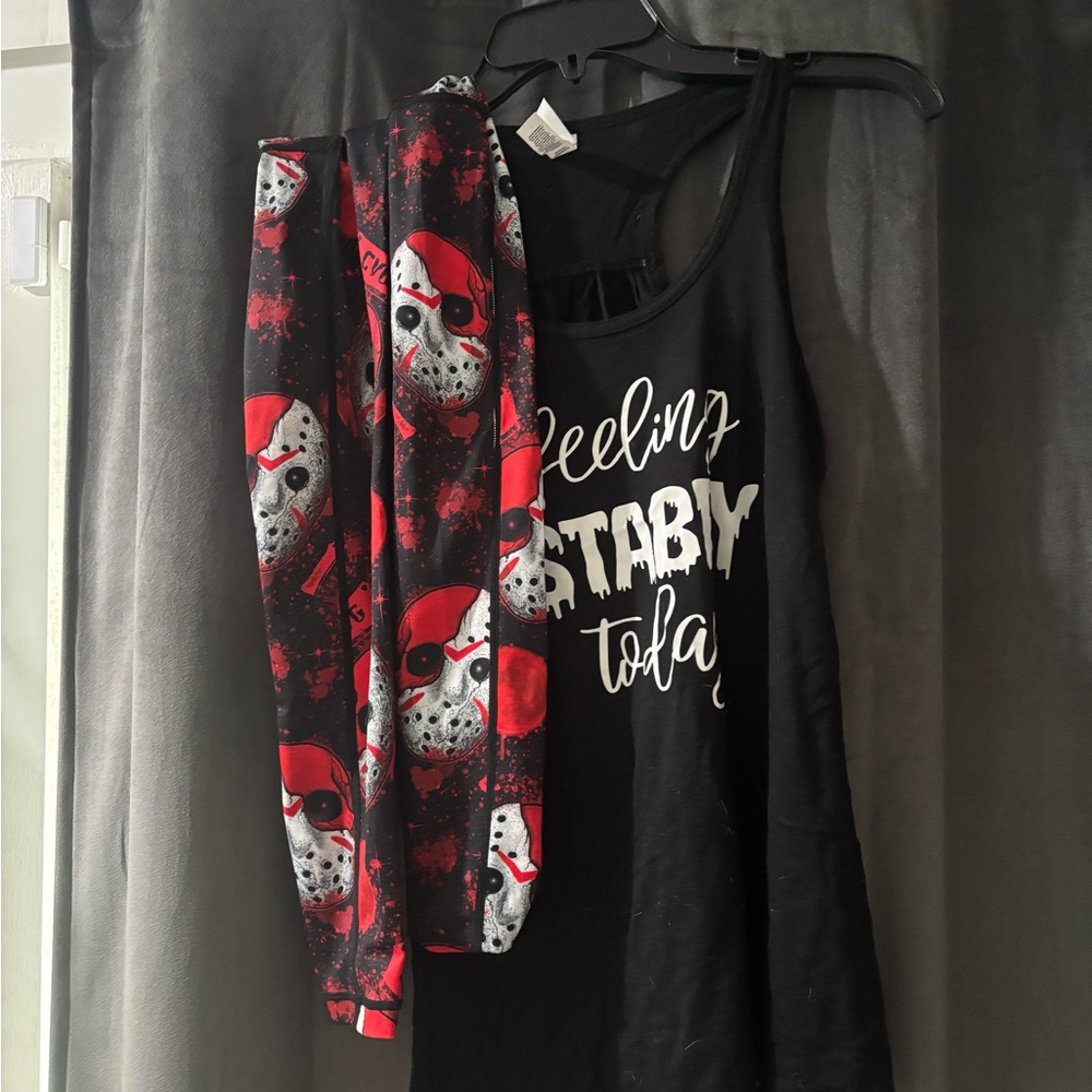 CVG Canvas Black Tank Top with Red and White Graphic leggings